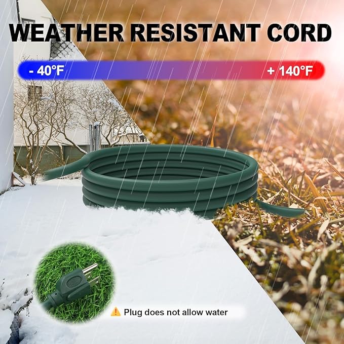 EP 2 Pack 6 Ft Outdoor Extension Cord with 3 Electrical Power Outlets - 16/3 SJTW Green Cable with 3 Prong Grounded Plug for Safety Great for Christmas Lights, Garden and Major Appliances