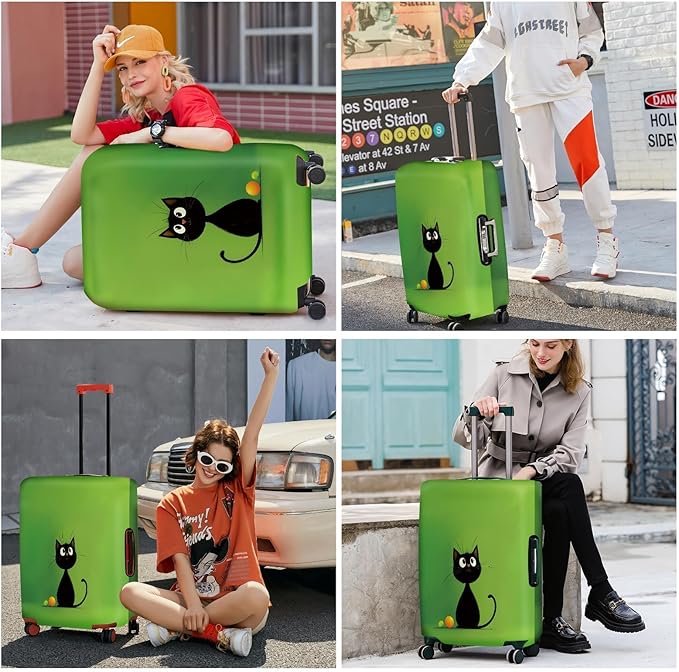ANNA QUEEN Cute Black Cat Luggage Cover, Minimal Cartoon Suitcase Cover, Stretchable Washable Travel Protector for 32-34 Inch Luggage