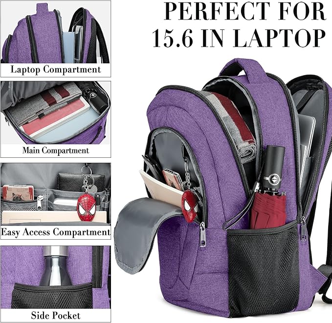 BIKROD Backpack for Men Women, Backpacks for School Teen Boys, Business Anti Theft Slim Sturdy Back Pack, Adult Computer Bag Gift 15.6 IN Laptop, Purple