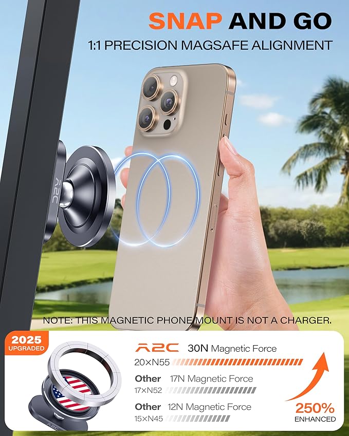 A2C Alloy Magnetic Golf Cart Phone Holder for MagSafe iPhone, Unique Golf Gifts for Men Golfers Dad Father, Golf Gift for Him Husband, Golf Accessories Essentials Gadgets (US Flag)