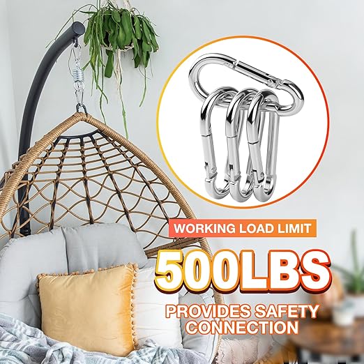 50Pack Heavy Duty Carabiners M8 5/16" Spring Snap 3Inch Zinc-Galvanized Steel Carabiner Clips Chain Quick Links Safety Connector for Hammock Swing Fitness Gym Outdoor Supplies Boating