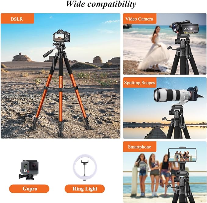 Victiv Tripod 74-Camera-Tripod for Cell Phone, Aluminum Professional Heavy Duty Camera Tripod Stand, Tripod for Camera DSLR SLR with Carry Bag, Compatible with Canon Nikon iPhone