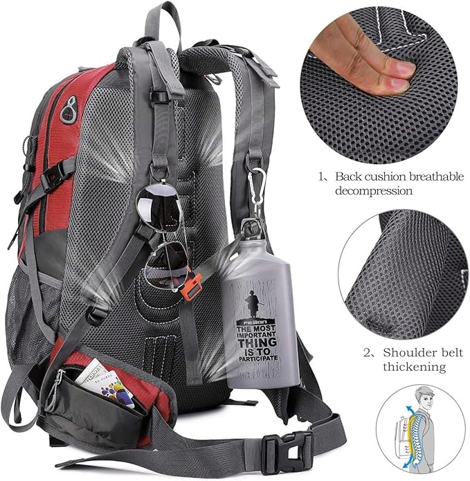 FENGDONG 40L Waterproof Lightweight Hiking,Camping,Travel Backpack for Men Women Red
