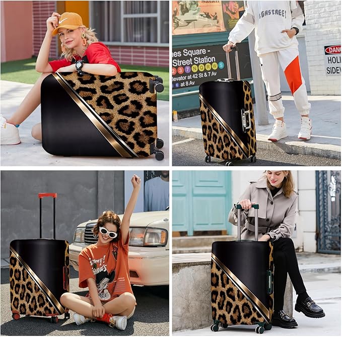 ANNA QUEEN Leopard Print Luggage Cover, Luxury Animal Pattern Suitcase Protector for 24-26 Inch Travel Bags