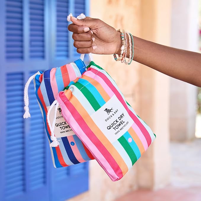 Dock & Bay Beach Towel - Quick Dry, Sand Free - Compact, Lightweight - 100% Recycled - Includes Bag - Ocean Pavilion - Extra Large (200x90cm, 78x35)