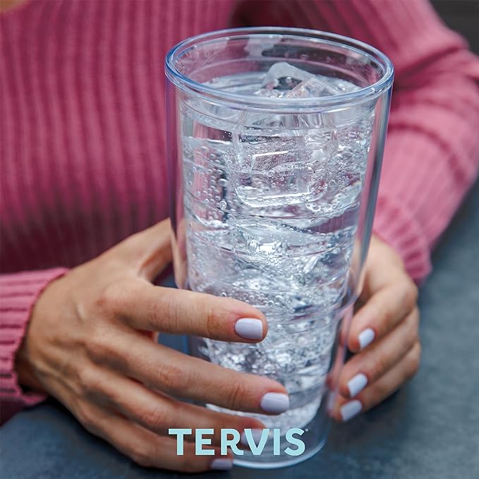 Tervis Clear & Colorful Lidded Made in USA Double Walled Insulated Tumbler Travel Cup Keeps Drinks Cold & Hot, 24oz, Pink Lid
