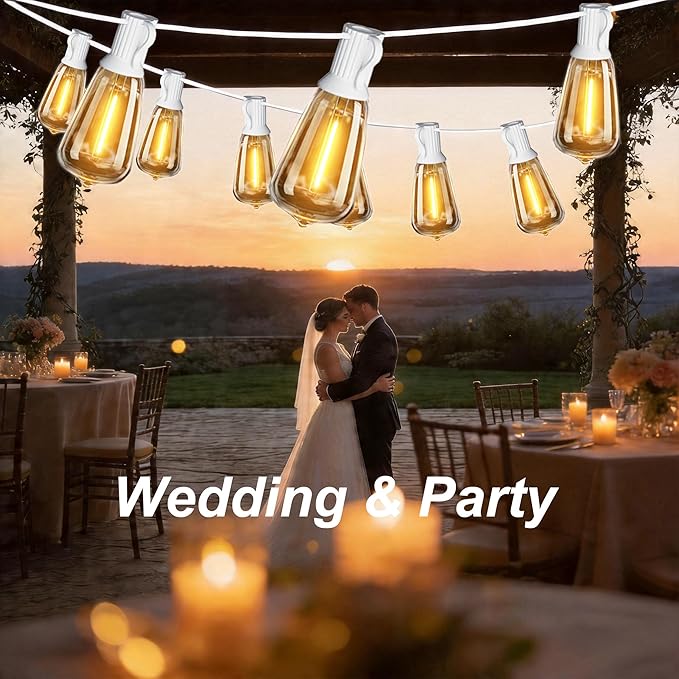 DAMAING Outdoor String Lights 50FT Waterproof,LED Patio Lights Dimmable with 27 Bright Shatterproof Retro Bulbs,Vintage Edison String Hanging Lights for Outside Bistro,Backyard,Balcony,White Cable