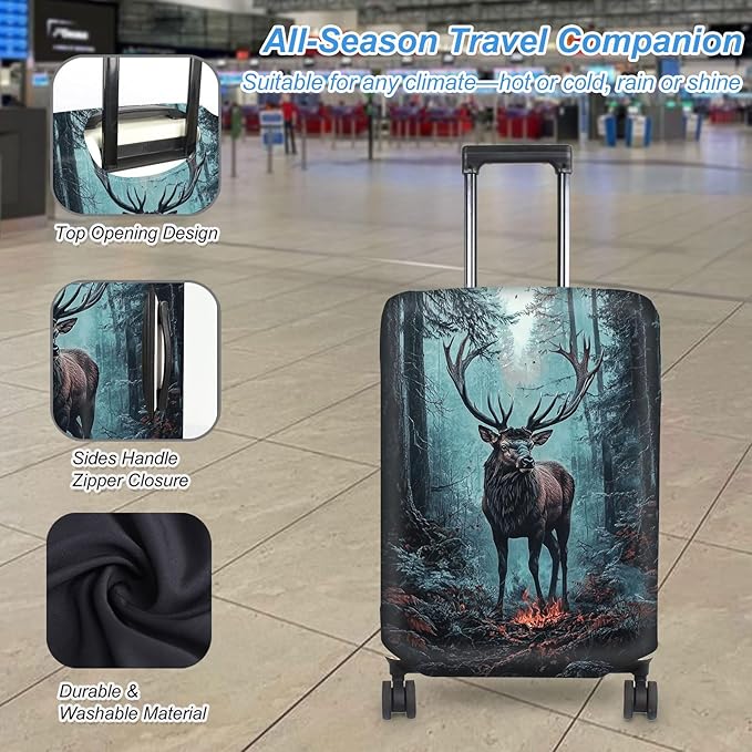 Luggage Cover Protector for 19-20 Inch Suitcases, TSA Approved Elastic Travel Suitcase Covers, Anti-Scratch Washable Luggage Sleeve for Carry On & Checked Bags, Enormous Stag