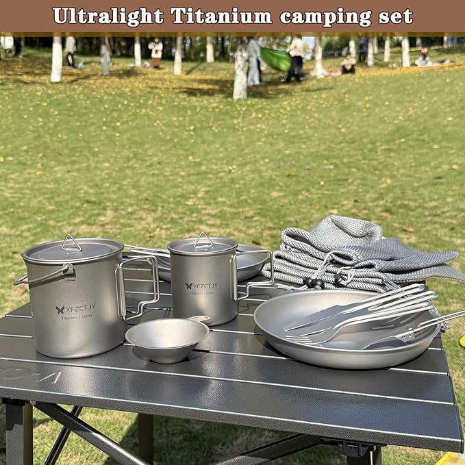 Titanium Flatware Knife Fork Spoon 2Sets - Ultralight For Backpacking, Hiking, Travel Dinnerware Easy Clean Compact