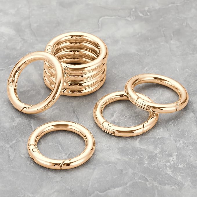Gkeygo Key Ring Clip, 4/5 Inch Keychain Rings, 8 Pack Round Carabiner Clip for Keys, Buckle, Bags, Purses - Key Chain Hooks Replacement Keychains Lanyard DIY Crafts, Light Gold