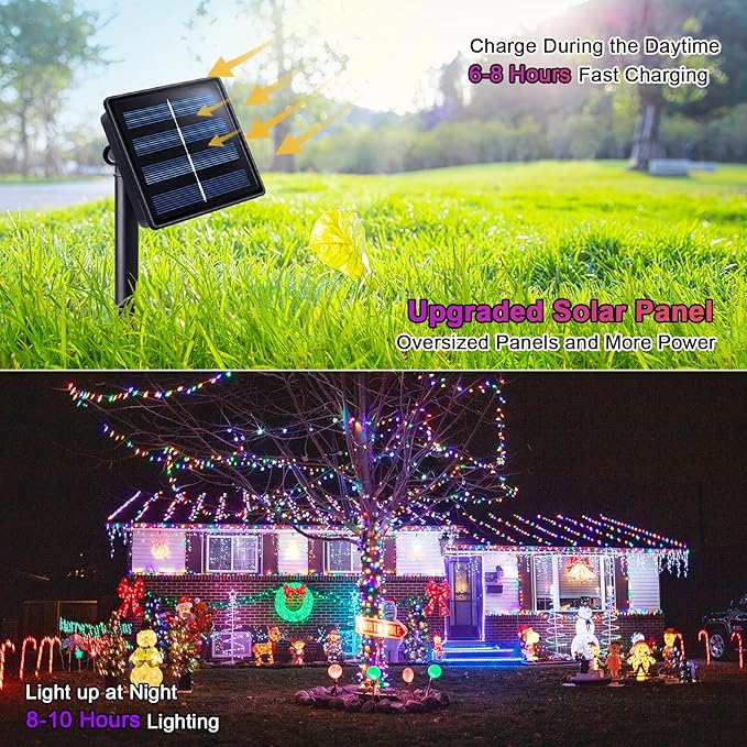 JMEXSUSS 2 Pack Solar String Lights Outdoor Waterproof, Total 400 LED 151FT Solar Christmas Lights Outdoor, 8 Modes Christmas Light for Outside Patio Yard Tree Decorations, Multicolor