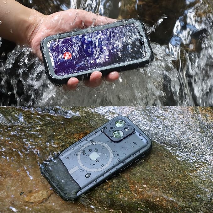 SPORTLINK for iPhone 14 Plus Case Waterproof - Buit in Screen Protector [Compatible with MagSafe][IP68 Underwater][6.6FT Military Dropproof][Dustproof] Full Body Shockproof Phone Case 6.7" Black