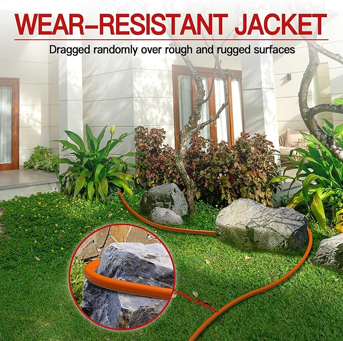 100 FT 14/3 Extension Cord Outdoor, Heavy Duty Weatherproof & Flame Retardant Orange 3 Prong Power Cord with Light, Outside for Lawn & Garden, 13 Amps 1625 Watts 125 VAC 14AWG SJTW, ETL Listed