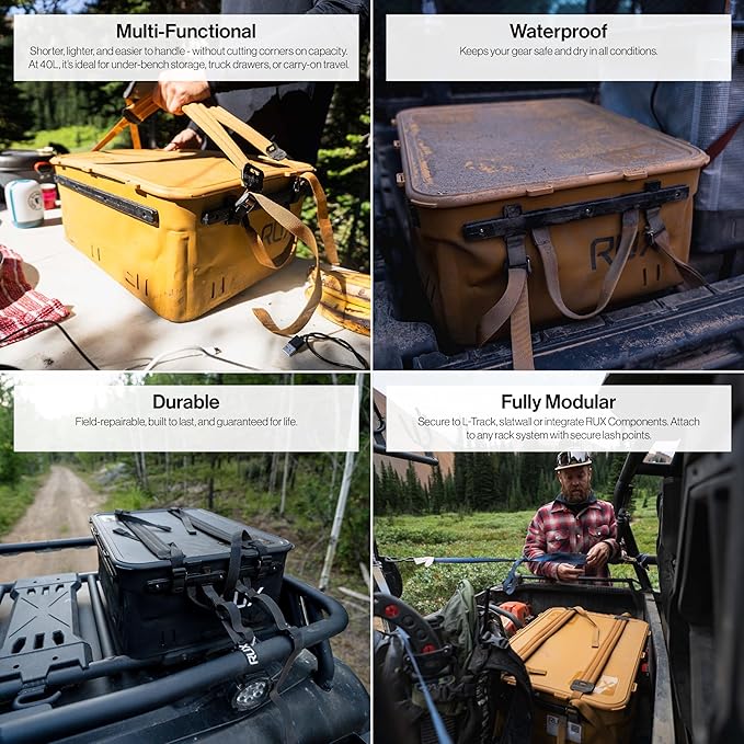RUX 40L Collapsible Gear Box (Black) - Modular Adventure Storage Solution For Camping Storage, Overlanding, Off-road And Van Life - Weatherproof, Durable and Multifunctional