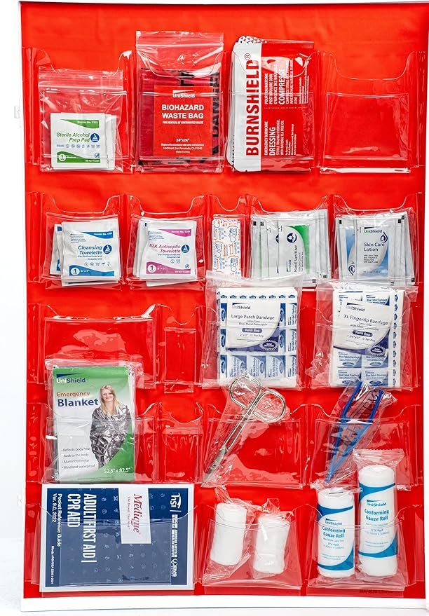 4-Shelf Restaurant Metal 1st Aid Cabinet Class B, Large Capacity First Aid Wall Mount Medicine Cabinet, Secure Metal Med Box with Easy Access, Exceeds OSHA/ANSI Z308.1 2015, Over 1250 Pieces