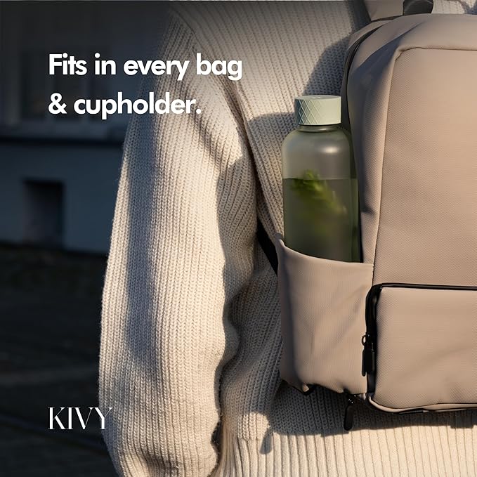 KIVY Slim Water Bottle 32oz [Lightweight & Shatterproof] Fits Backpack & Cupholder for Travel, Sports, School, Gym - Teal green water bottle no straw for Gym - Screw top - Dishwasher Safe