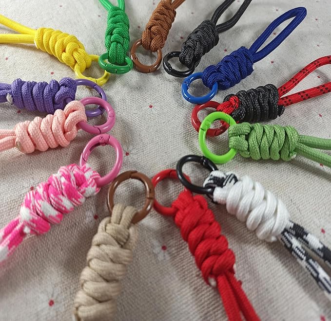 Colorful Braided Paracord Keychain, 12cm Length, Multi-Color Pack with Ring, Decorative Woven Rope Strap