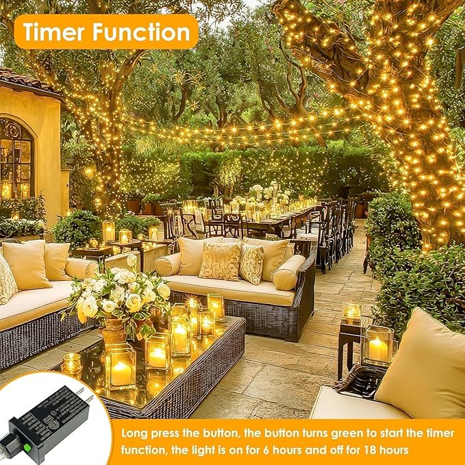 2Pack Each 33Ft 100 LED Fairy Lights Plug in with Remote, Waterproof String Lights Outdoor & Indoor, String Lights 8 Modes with Timer, Twinkle Light for Girl's Room Christmas Decorations (Warm White)