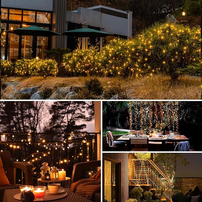 btfarm 4 Pack Solar String Lights Outdoor - Total 132FT 320LED Solar Fairy Lights Outside Waterproof 8 Modes, Copper Wire Solar Powered Twinkle Light for Garden Tree Christmas Wedding Party,Warm White