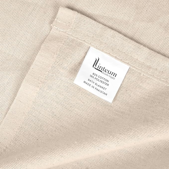 Linteum Textile Cotton Blended Hospital Patient Bath Blanket, Bed Bath Sheet, Twin Blanket Lightweight Sheet Blankets 70x90 in, 1.75 lb. Unbleached [12 Pack]