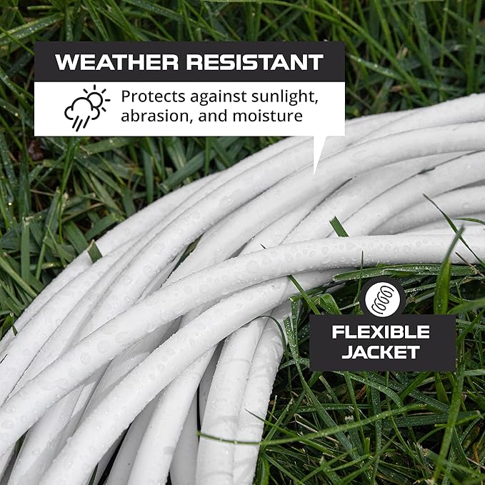Iron Forge Cable Weatherproof 6 Ft Outdoor Extension Cord - 16/3 SJTW Heavy Duty White Extension Cord 3 Prong - 13 Amp Exterior Power Cable