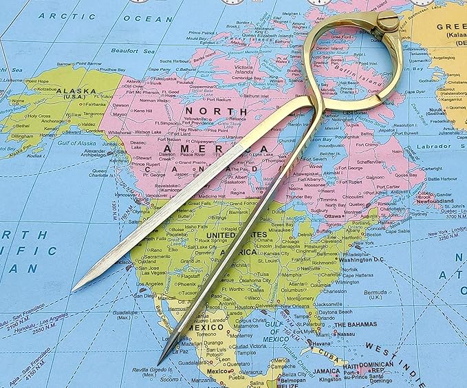 5MoonSun5's Vintage Navigation Straight Pattern Artist Divider Solid Brass Drawing Tool Professional 8" Long with Solid Steel Points Marine Compass with Handmade Leather Case