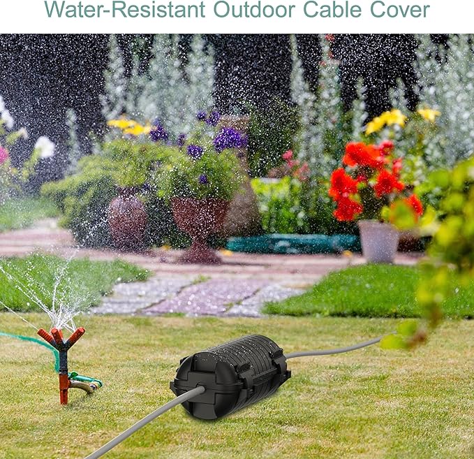 Extension Cord Cover Outdoor, 4 Pack IP54 Water-Resistant Power Cord Protector Electrical Connection Box Outside Cable Safety Cover for Electronics Plug Outlet Tool Holiday Light, Black