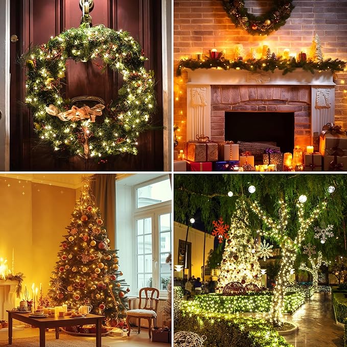 ASENEK Extra Long Christmas Decorative Outdoor String Light 197 Feet 600LED 8 Modes Indoor Lights with Timer, Outdoor Indoor Fairy Lights Christmas Tree Patio Garden Holiday Warm White