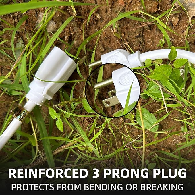 YOJOE Indoor Outdoor Extension Cord, 3 Prong 13A Weatherproof Power Cord, 16 Gauge Heavy Duty 12 ft White Extension Cord for Garage, Garden and Home, 16/3 SJTW UL Listed