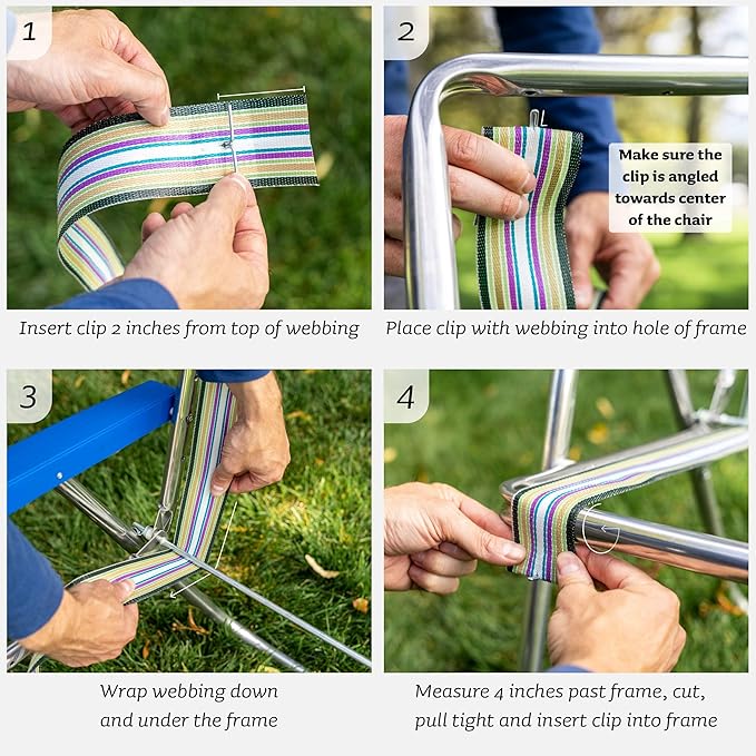 Lawn Chair USA Replacement Lawn Chair Webbing - Webbing for Lawn Chairs, Beach and Camping. UV-Resistant Webbing Strap Made with Durable Polypropylene (2 1/4" x 50', Yellow and White Stripe)