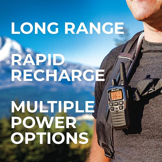 Midland® T71VP3 X-TALKER Long Range Walkie Talkie - FRS Two-Way Radio for Camping Overlanding Rock Crawling - NOAA Weather Scan - 36 Channels and 121 Privacy Codes Black/Silver 2 Pack