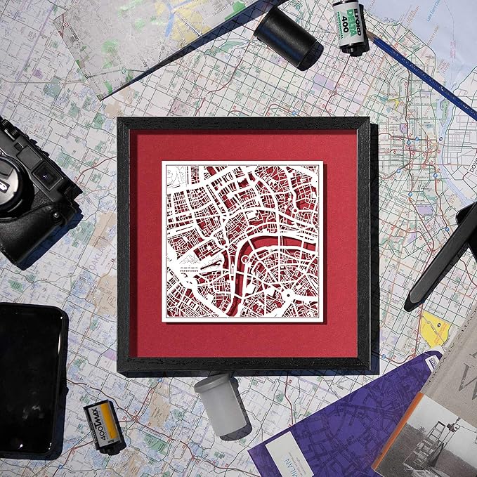 O3 Design Studio Washington D.C. Cut Map Framed, White map, Black Frame, 9x9 inches, Paper Cutting Art Work, Gift Boxed, 4 Background Color, self-Changing, Wall Art