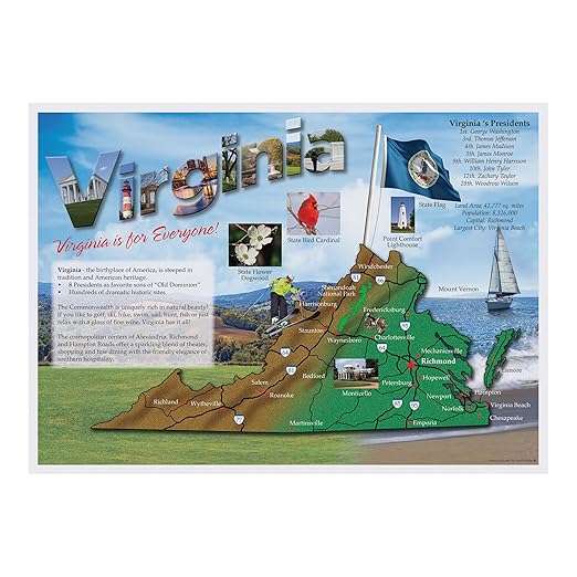 Hoffmaster 311129 Map of Virginia Placemat, 10" Length x 14" Width (Pack of 1000)