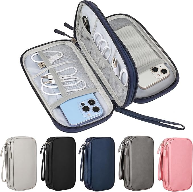 Electronic Organizer Travel Cable Accessories BagPouch Portable Waterproof Storage Bag Electronic Organizer Case for Cable, Mouse,USB Cable,Power Bank,Cord, Charger, Phone, Earphone (Dark Blue)