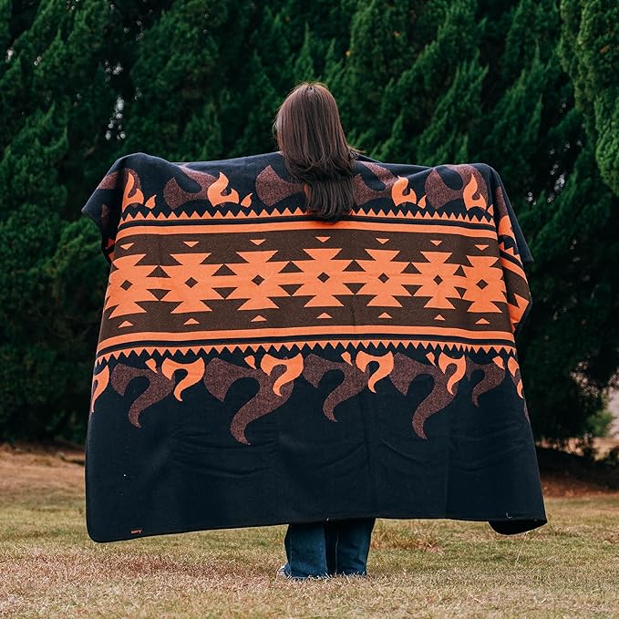 ACUSHLA Merino Wool Blanket - Soft Warm Thick Washable Large Bed Couch Camping Outdoor Travel Throw Blanket All Weather, Flame Blue 79X63