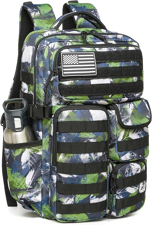 Wotony Tactical Backpack - Military waterproof backpack with multiple pockets and tactical gear for the outdoors (Green Leaf, 25L)