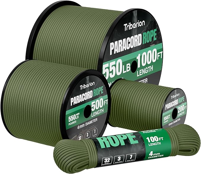 Paracord Rope 550 lb - 500ft 5/32" Parachute Cord 4MM 7-Strand para Cord - Heavy Duty Spool String for Survival,Camping Gear, Survival Bracelet, Clothesline - Army Green