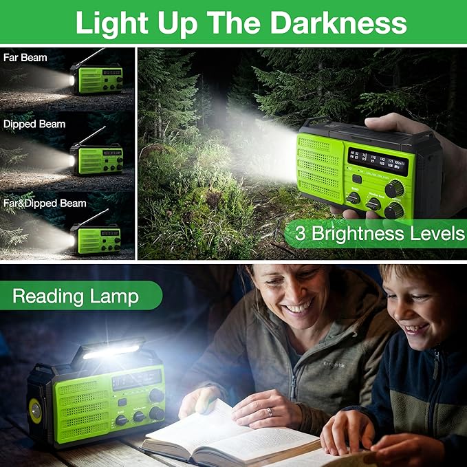 Emergency Weather Radio, 22200mWh Hand Crank Emergency Radio with NOAA/AM/FM, Dual USB Output for Family, 3-Mode Flashlight & SOS Alarm, Portable Solar Crank Radio for Emergency Supplies Survival Gear