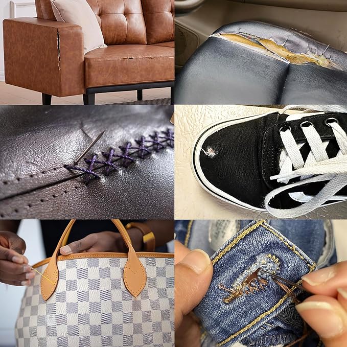 Upholstery Repair Kit: Waxed Sewing Thread (Blue Color) & Heavy Duty Needles (11 PCS) for Leather, Canvas & Quilting Thread