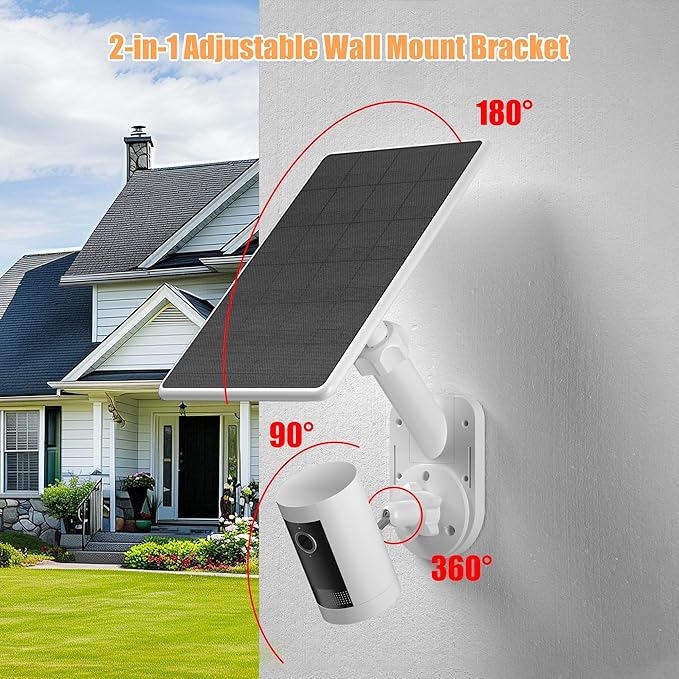 Wall Mount for Cameras and Solar Panels, 2-in-1 Mount for Ring, Blink, Eufy, Arlo, Wyze, etc Solar Panel and Cam, with Ring Stick Up Cam/Spotlight Cam/Plus/Pro(Battery), Adjustable Angle (2 Pack)