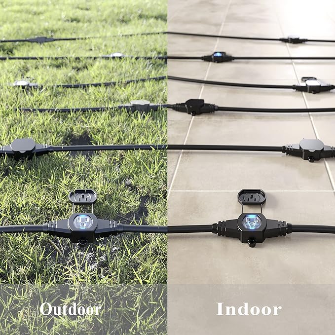 50FT 12 Gauge SJTW Power Extension Cord 3 Prong, 5-15R Male Plug to Female Connector, 6 Outlet, Multiple Evenly-Spaced Plug, Suitable for Stage Setting or Outdoor, UL Certified