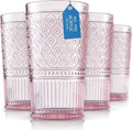 Godinger Highball Drinking Glasses, Acrylic Drinking Glasses Set, Elegant Tall Plastic Cups, Vintage Romantic Decor - Set of 4, Blush