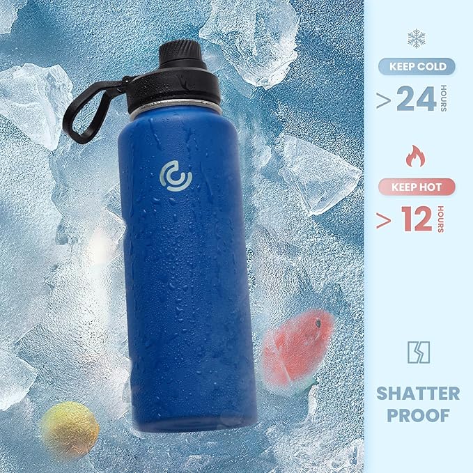 Sports Water Bottle 32oz, Insulated Water Bottle with Handle,Stainless Steel,Simple Modern,Suitable for Travel, School, Boy, Girl(Cobalt)