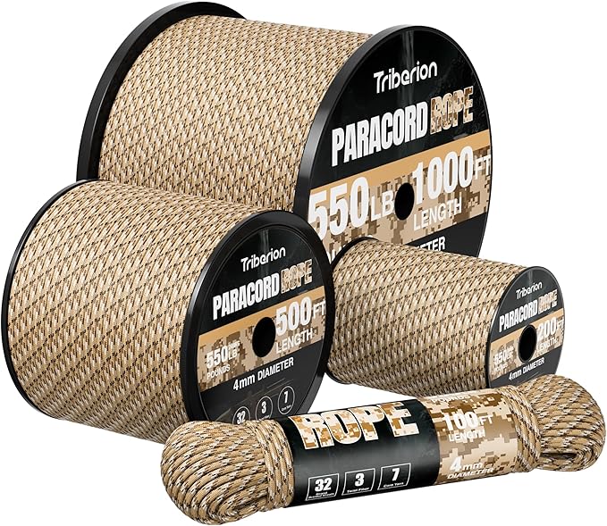 Paracord Rope 550 lb - 1000ft 5/32" Parachute Cord 4MM 7-Strand para Cord - Heavy Duty Spool String for Survival,Camping Gear, Survival Bracelet, Clothesline - Desert Camo