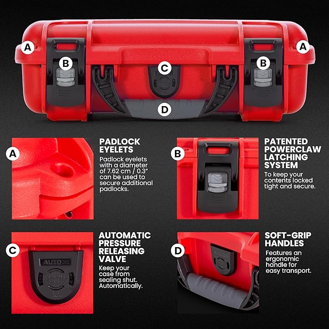NANUK 910 Waterproof First Aid Box Empty with Lid Organizer & Dividers – Durable Medical First Aid Organizer Case, IP67-Rated, Dustproof, Impact-Resistant, Floats (14.3” x 11.1” x 4.7”) – Red