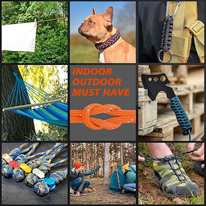Reflective Paracord Rope 850Ib, 50/100/200/500/1000ft 4MM 11 Strand Strong Heavy-Duty Parachute Spool Cord, para Cord Lanyard for Hammock, Camping, Hiking and Survival, Orange 500FT