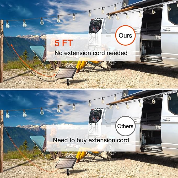 Stright 55FT Solar String Lights Outside Remote Control with USB Charging Port E12 S14 Bulbs, 55 Feet 17 Sockets Outdoor Lights Dimmable Solar Power LED Bulbs for Patio Garden Market Bistro Backyard