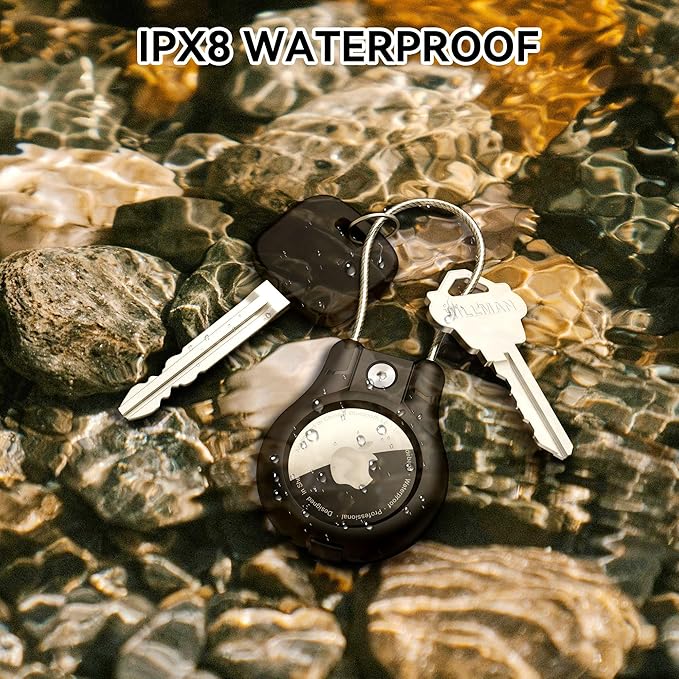 IPX8 Waterproof for AirTag Holder - 4 Pack Lock Case with Keychain for Apple AirTag 1st & 2nd Generation, Air Tag Keyring with Wire Cable, Secure AirTag Cover for Keys, Kids, Luggage, Bags, Pet Collar