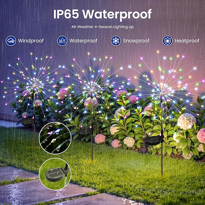 Solar Lights Outdoor, 120LED 6pack Fairy Garden Lights Decor for Outside Fireworks Lights Solar Powered for Yard, Patio, Pathway, Walkway, Balcony,Multicolor