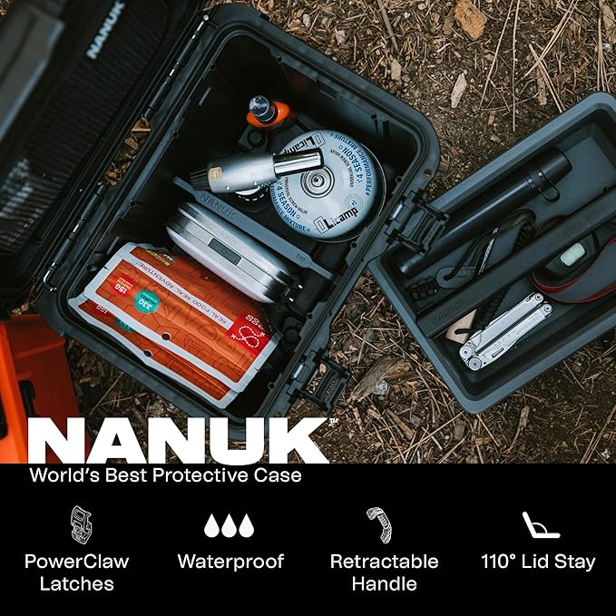 NANUK Trail 10-11.2L (3-Gallon) Waterproof Storage Box – Modular & Compact Cargo Case for Camping, Fishing, Hunting & Outdoor Storage – Dustproof and Impact Resistant (12.9” x 9.7” x 10.3”) – Orange